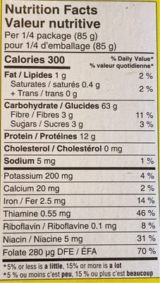 Oven-Ready Lasagna nutrition facts table