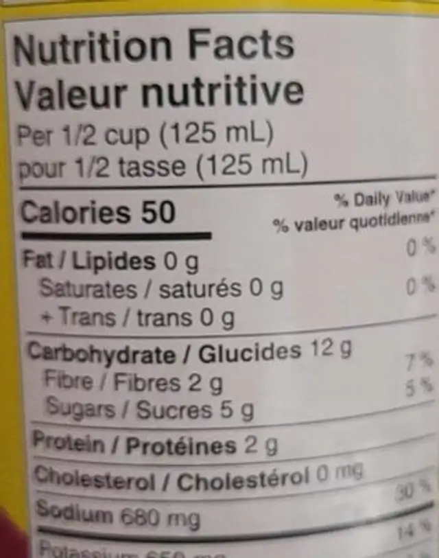 pasta sauce nutrition facts table
