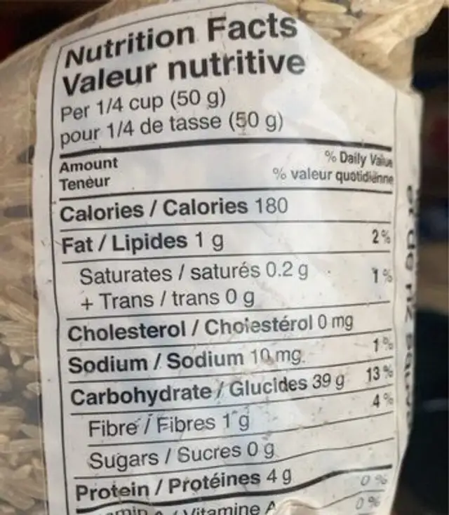 Brown & wild rice blend nutrition facts table