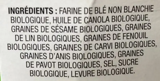 Craquelins de blé concassé Multigraines ingredients label