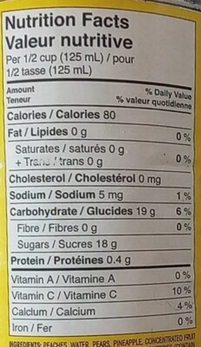 Macedoine de fruits en gros morceaux nutrition facts table