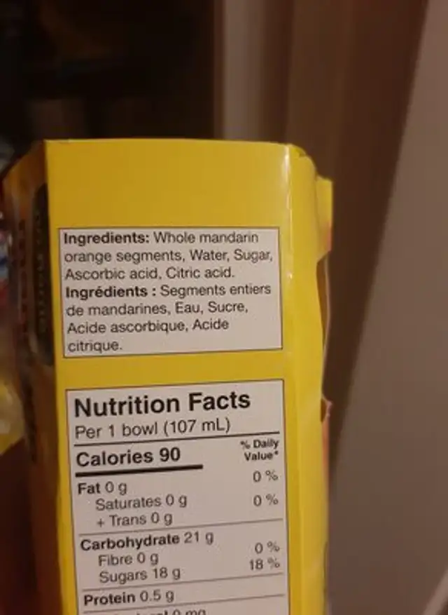 Mandarine ingredients label