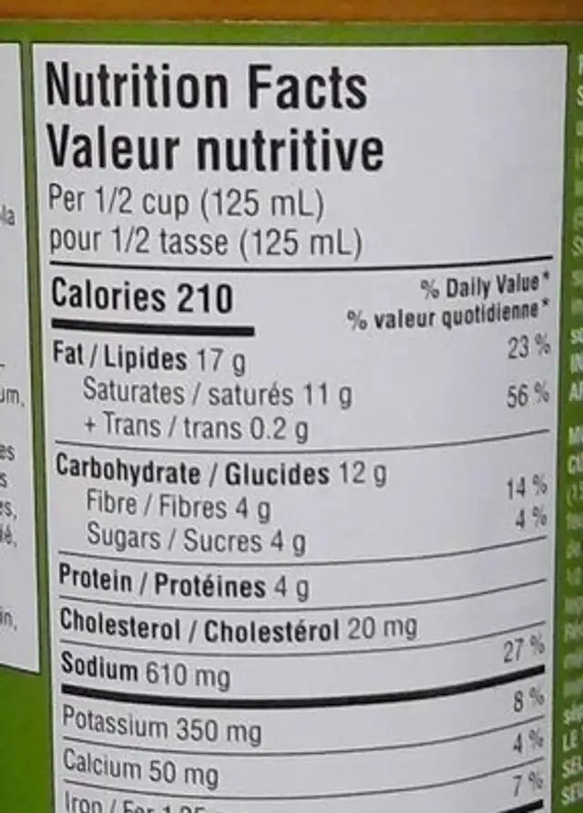 Korma cooking sauce nutrition facts table