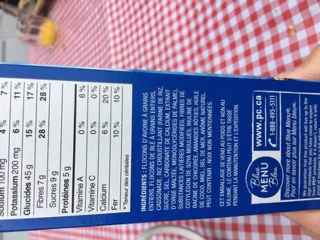 Céréales Granola PC Menu Bleu ingredients label