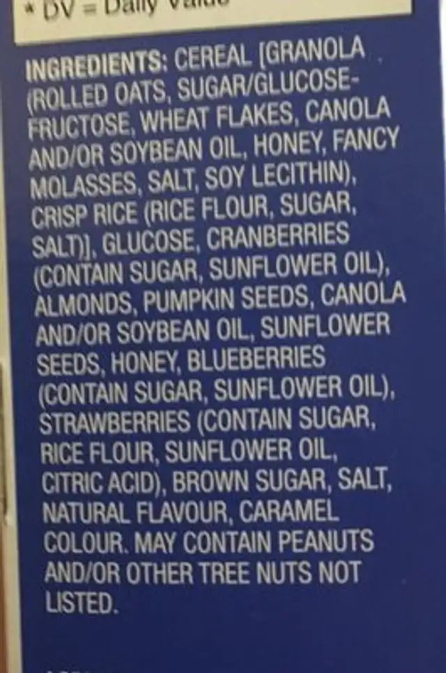 Chewy trail mix mixed berry & almonds ingredients label