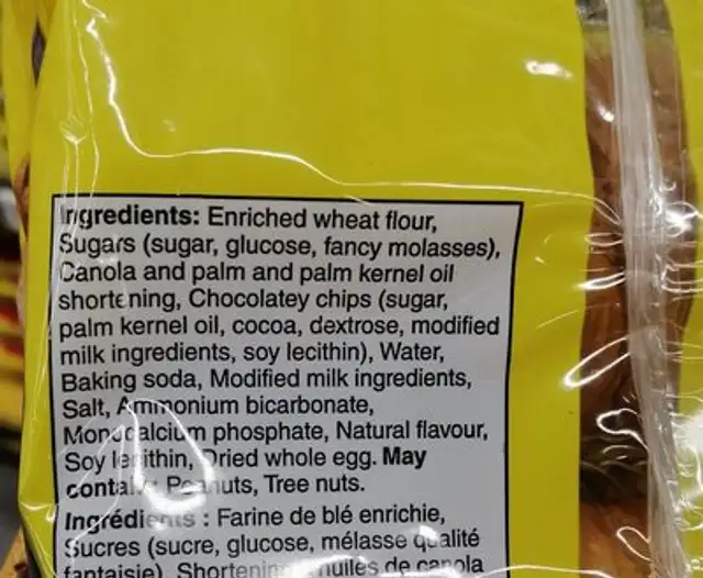 Chocolate Chip Cookies ingredients label
