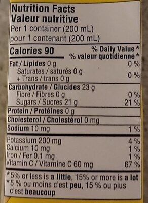 Apple Juice from concentrate nutrition facts table