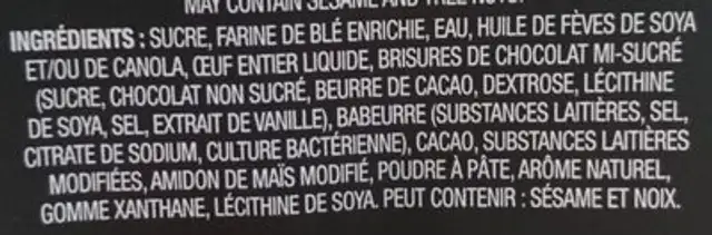 Muffins double chocolate ingredients label
