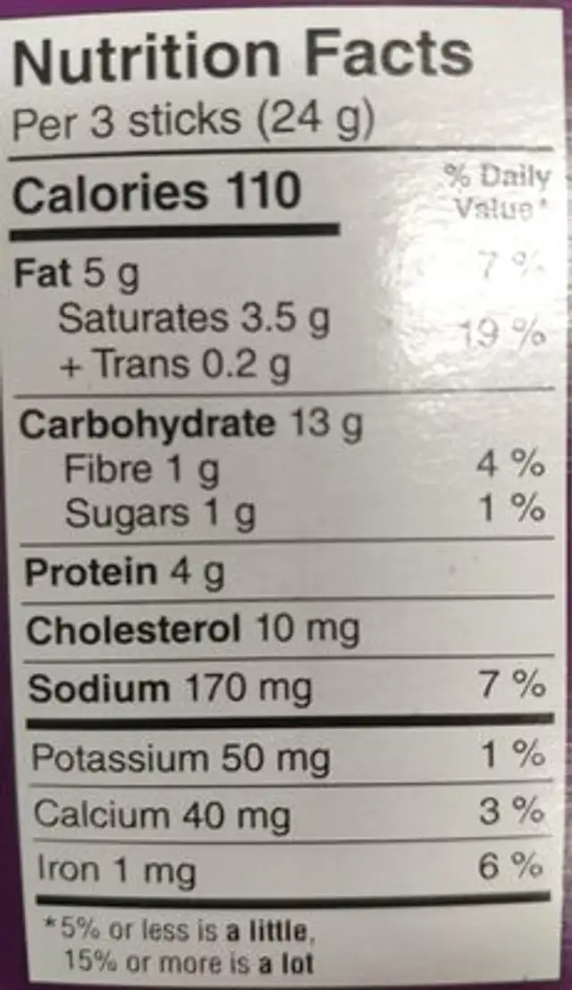 Parmesan cheese and garlic nutrition facts table