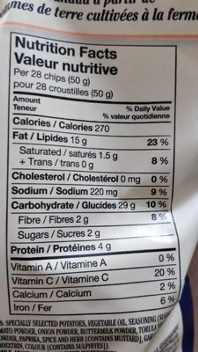 Miss Vickie's Croquilles - BBQ Fume Au Bois De Pommier nutrition facts table