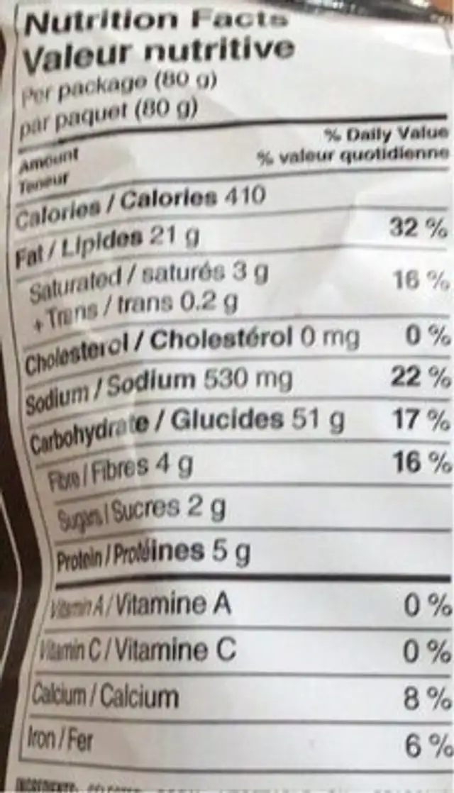 doritos buffalo nutrition facts table