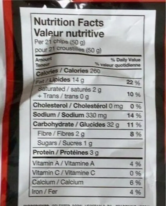 Flamin hot Nacho nutrition facts table