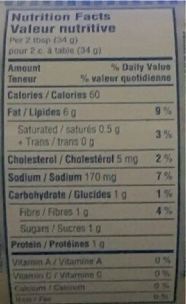 Trempette à saveur de Jalapeño nutrition facts table