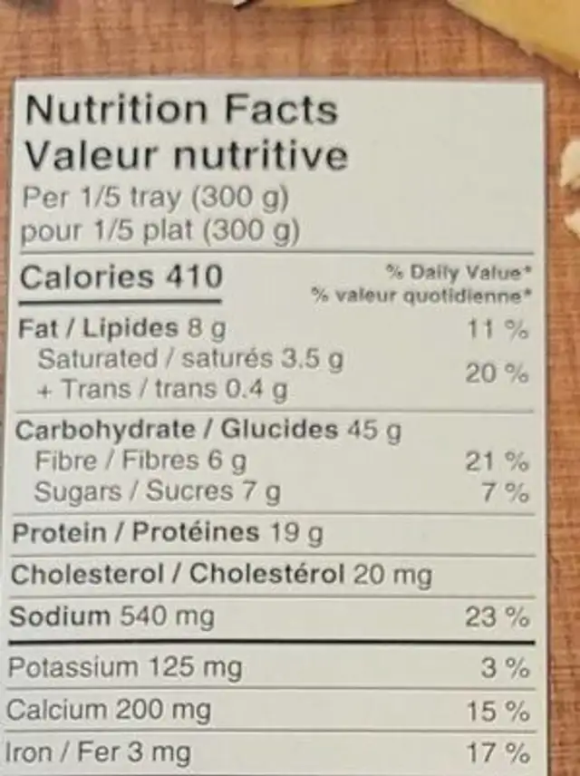 Bassilis Best Meat Lasagna nutrition facts table