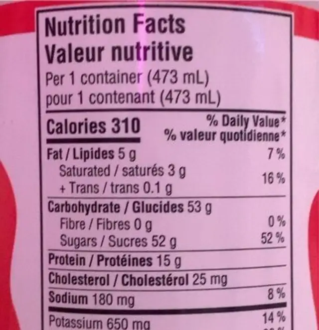 strawberry milk on the moov nutrition facts table