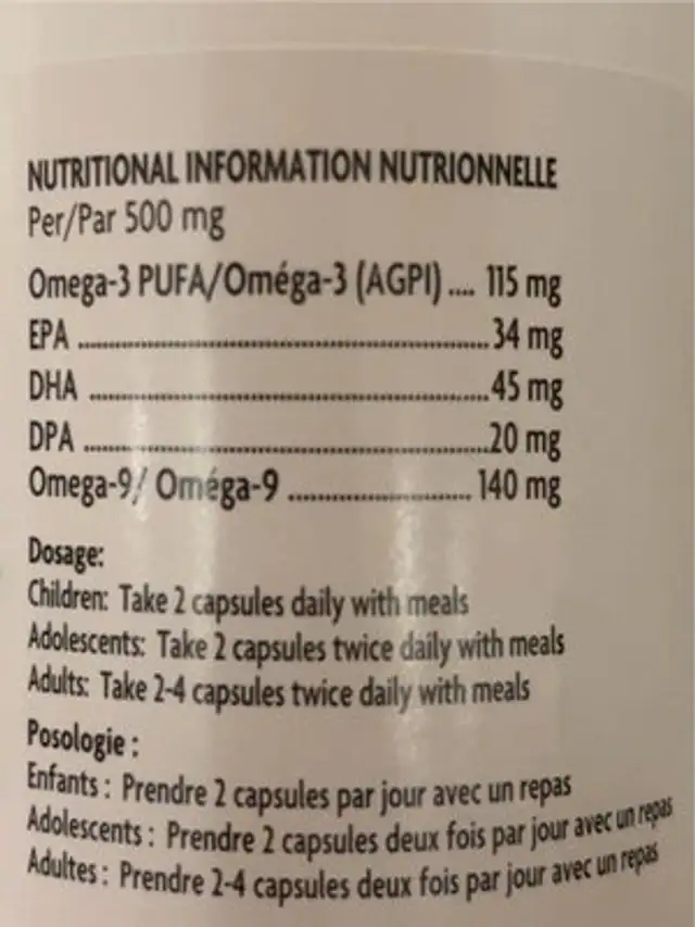 Seal oil nutrition facts table