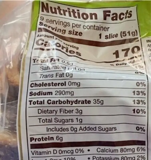 rye bread nutrition facts table