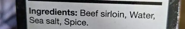 Sirloin Beef Burgers ingredients label