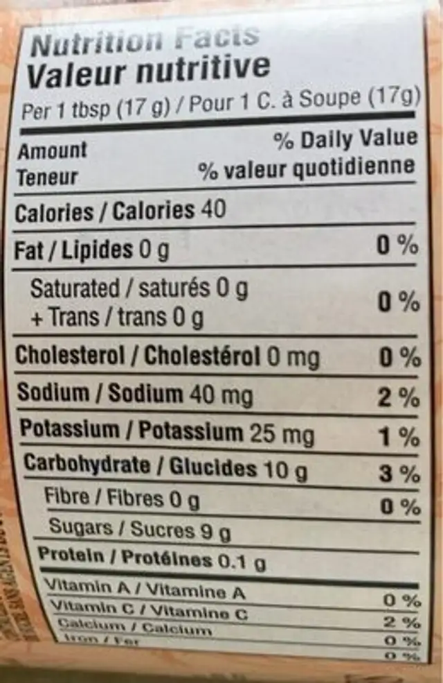 Beurre de pomme nutrition facts table