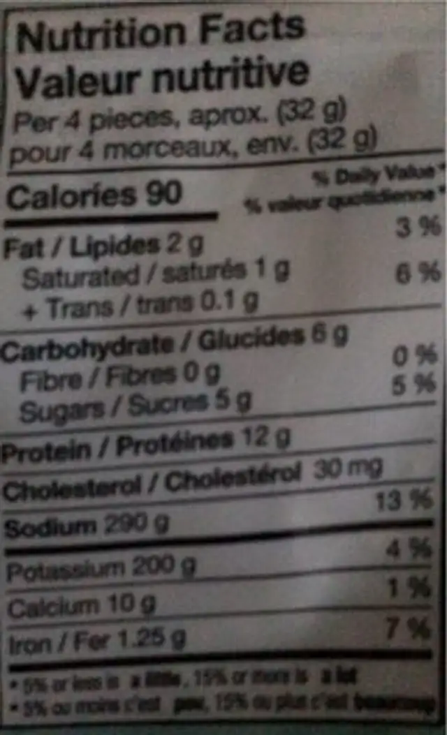 Beef Jerky nutrition facts table