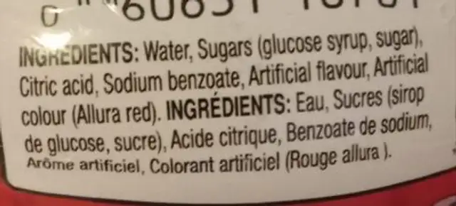 Candy Spray ingredients label