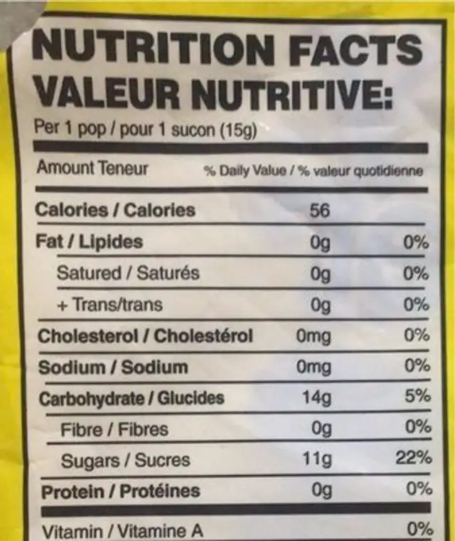 Suçon ourson avec poudre aigre nutrition facts table
