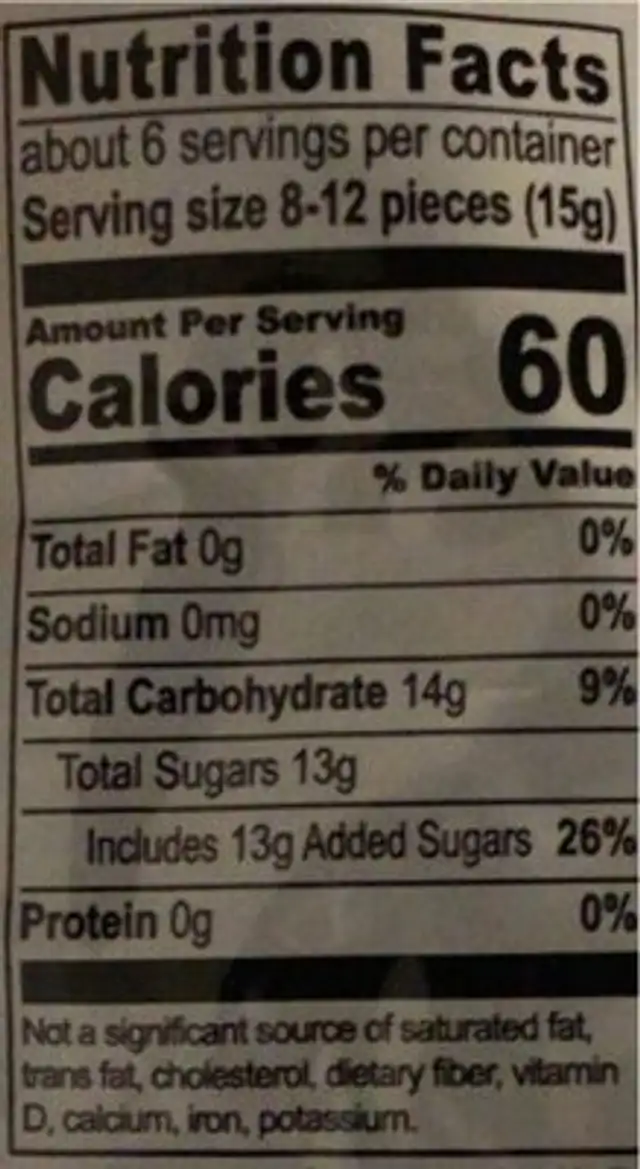 Toxic waste candy Smog Balls nutrition facts table