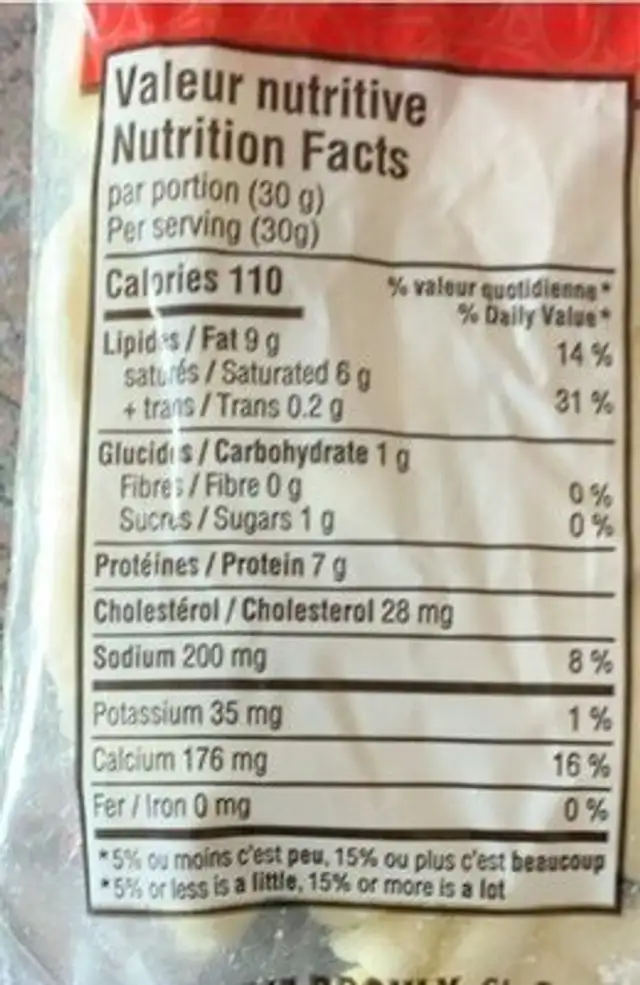 Fromage en grain nutrition facts table