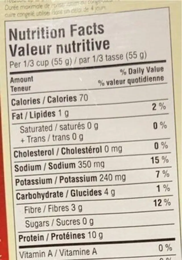Veggie ground chicken nutrition facts table