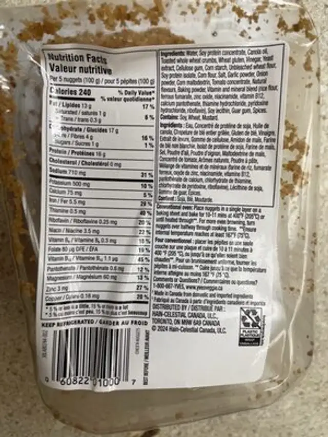 Veggie Chick'n Nuggets nutrition facts table