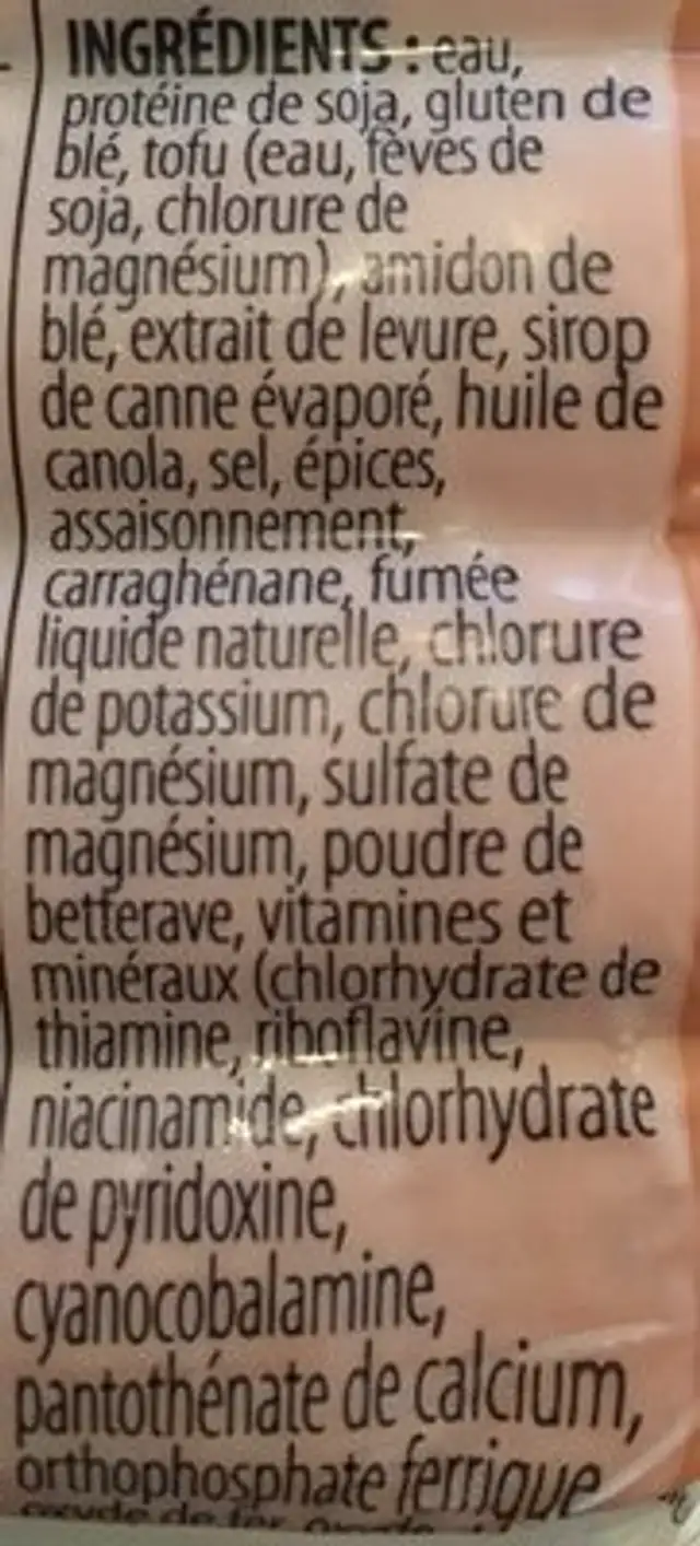 Tofu Dogs ingredients label