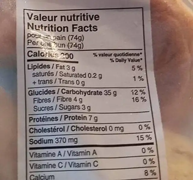 Pain Bamberger au kamut nutrition facts table