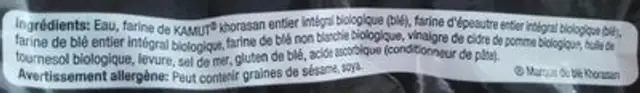Pain kamut épeautre ingredients label