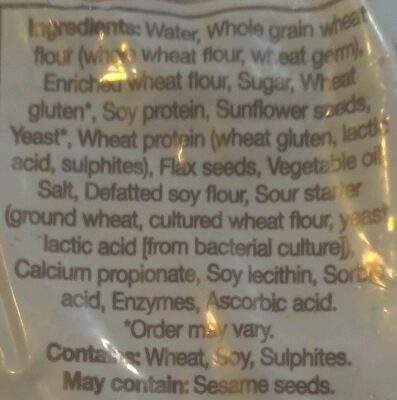 Protein Multigrain Bread ingredients label