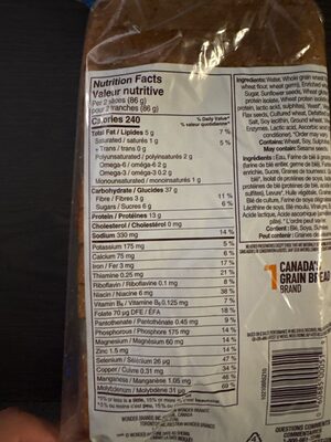 Protein Multigrain Bread nutrition facts table