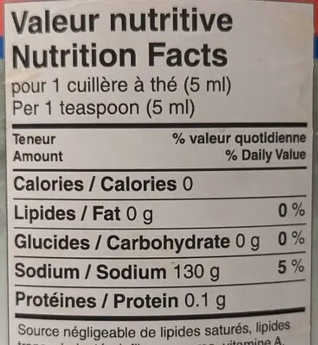 Surfine Capers nutrition facts table