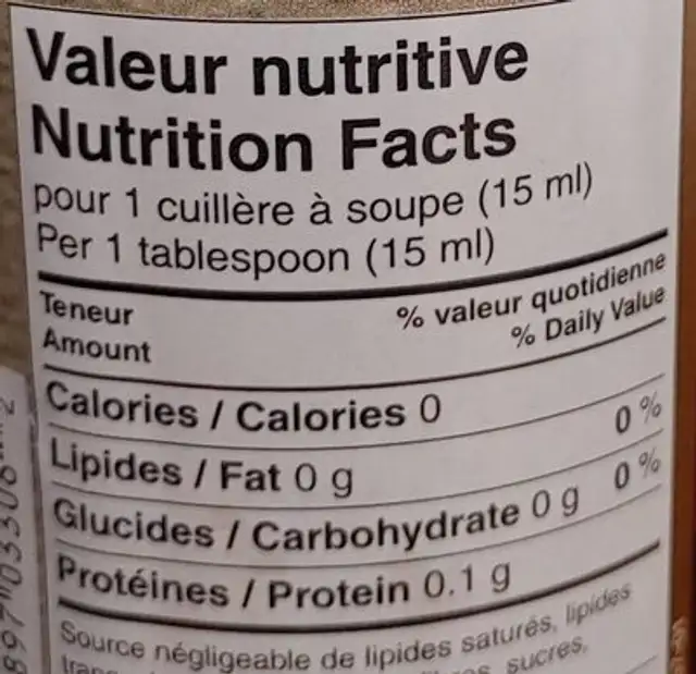 Vinaigre de cidre nutrition facts table