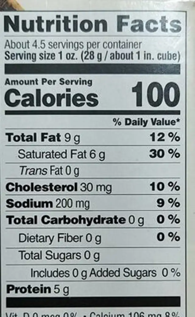 Briette creamy and buttery red nutrition facts table
