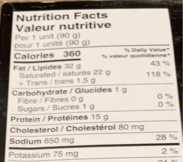 Fromage mariner a griller nutrition facts table