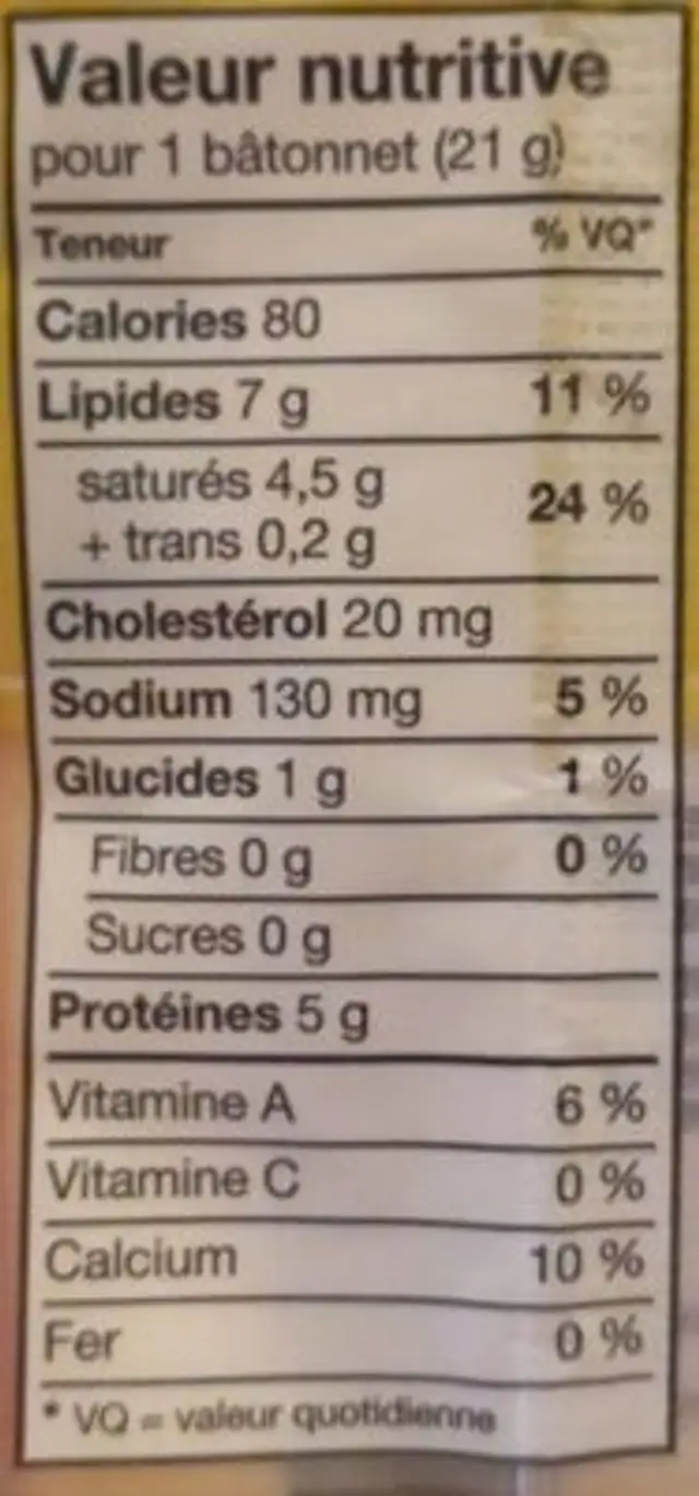 Garden Herbs Cheddar Sticks nutrition facts table