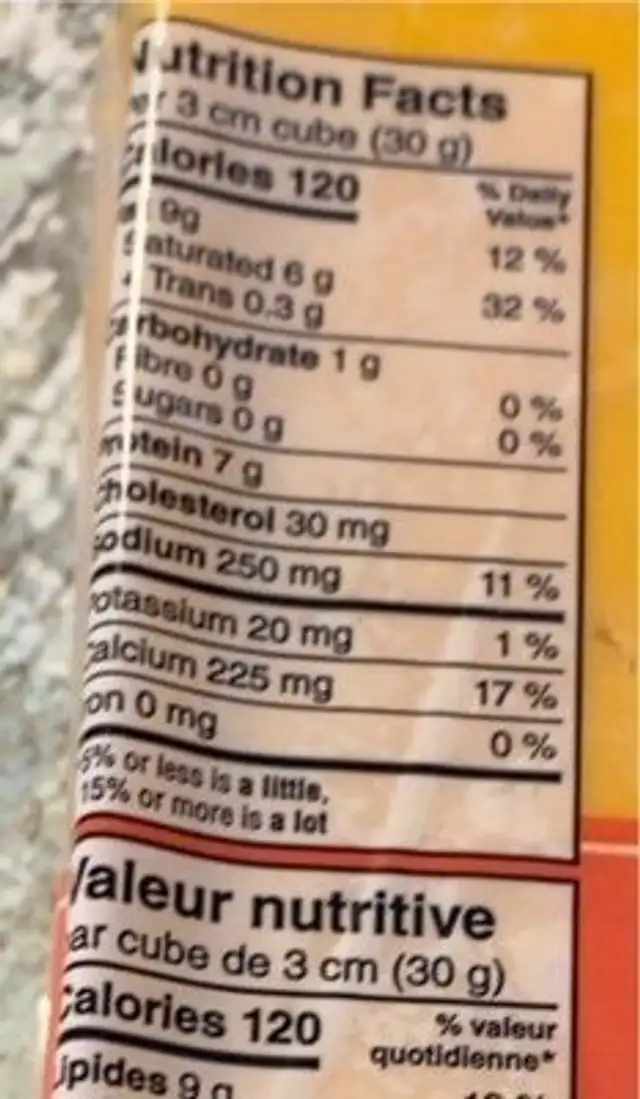 Armstrong cheese nutrition facts table