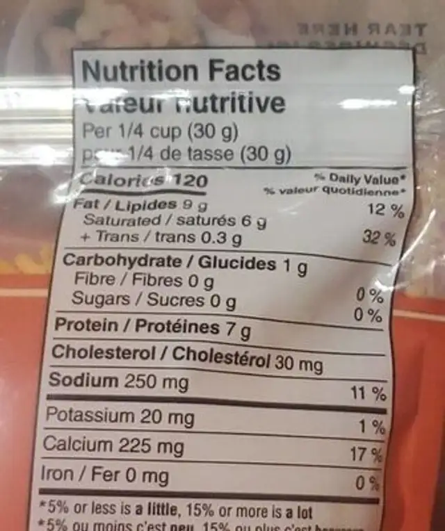 Old-fort cheddar nutrition facts table