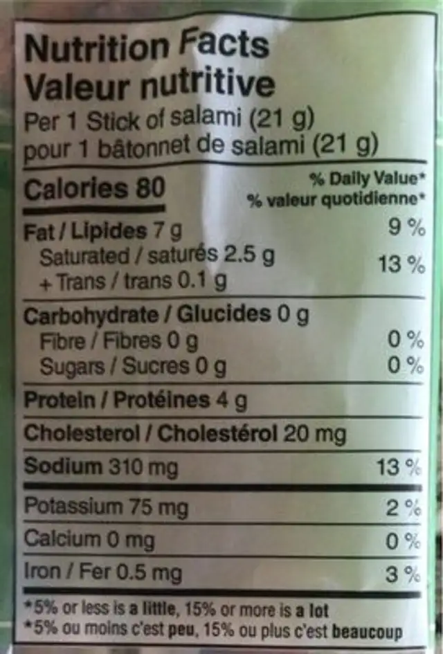 Combos nutrition facts table