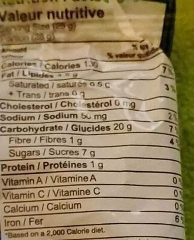 Biscuit brisure de chocolat nutrition facts table