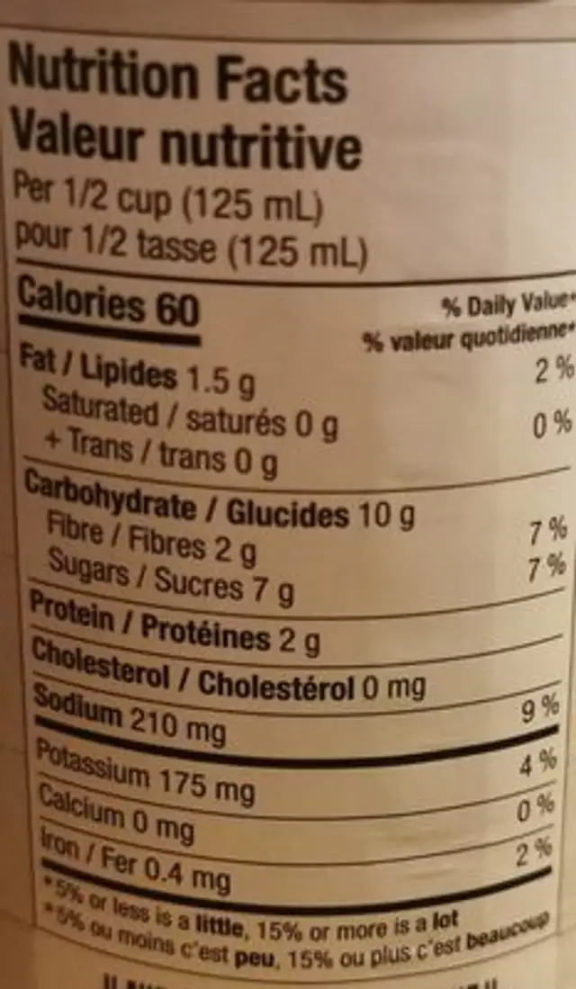 Maïs biologique nutrition facts table