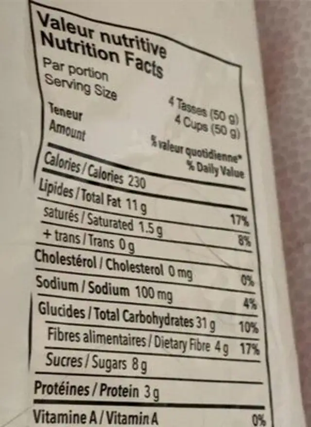 Sweet & salty nutrition facts table