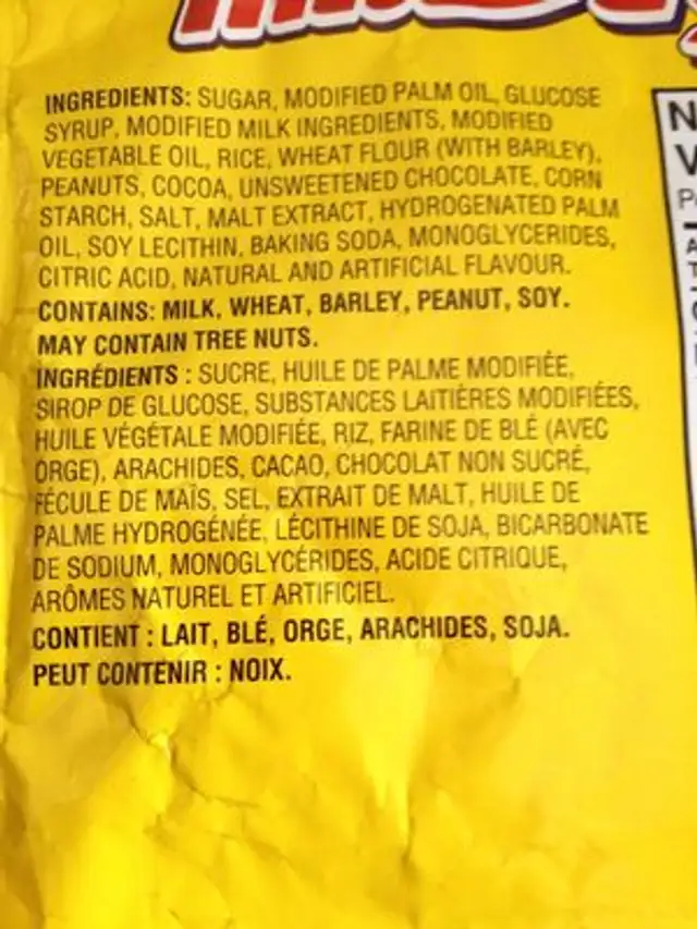 Mr. Big ingredients label