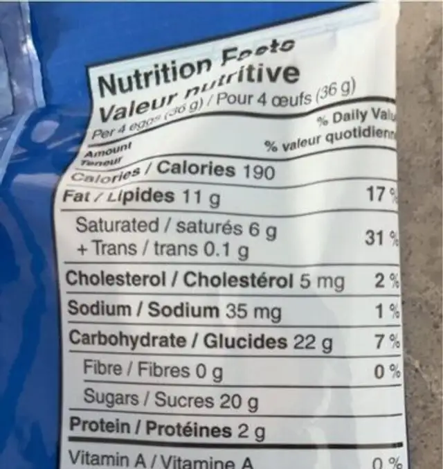 Mini Oreo eggs nutrition facts table