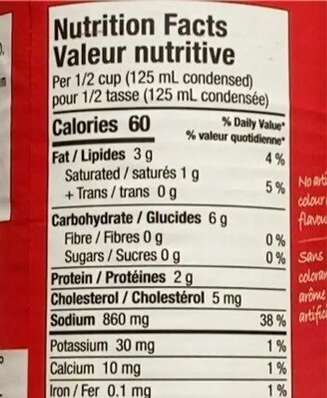 Creme de poulet nutrition facts table