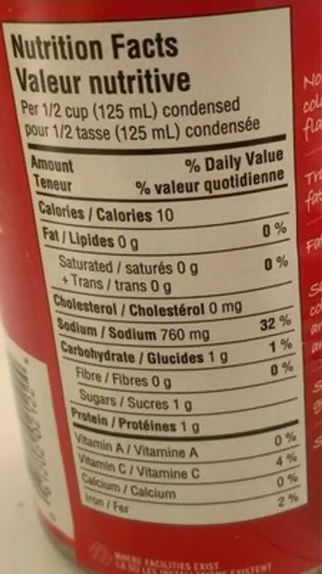 Bouillon de boeuf nutrition facts table